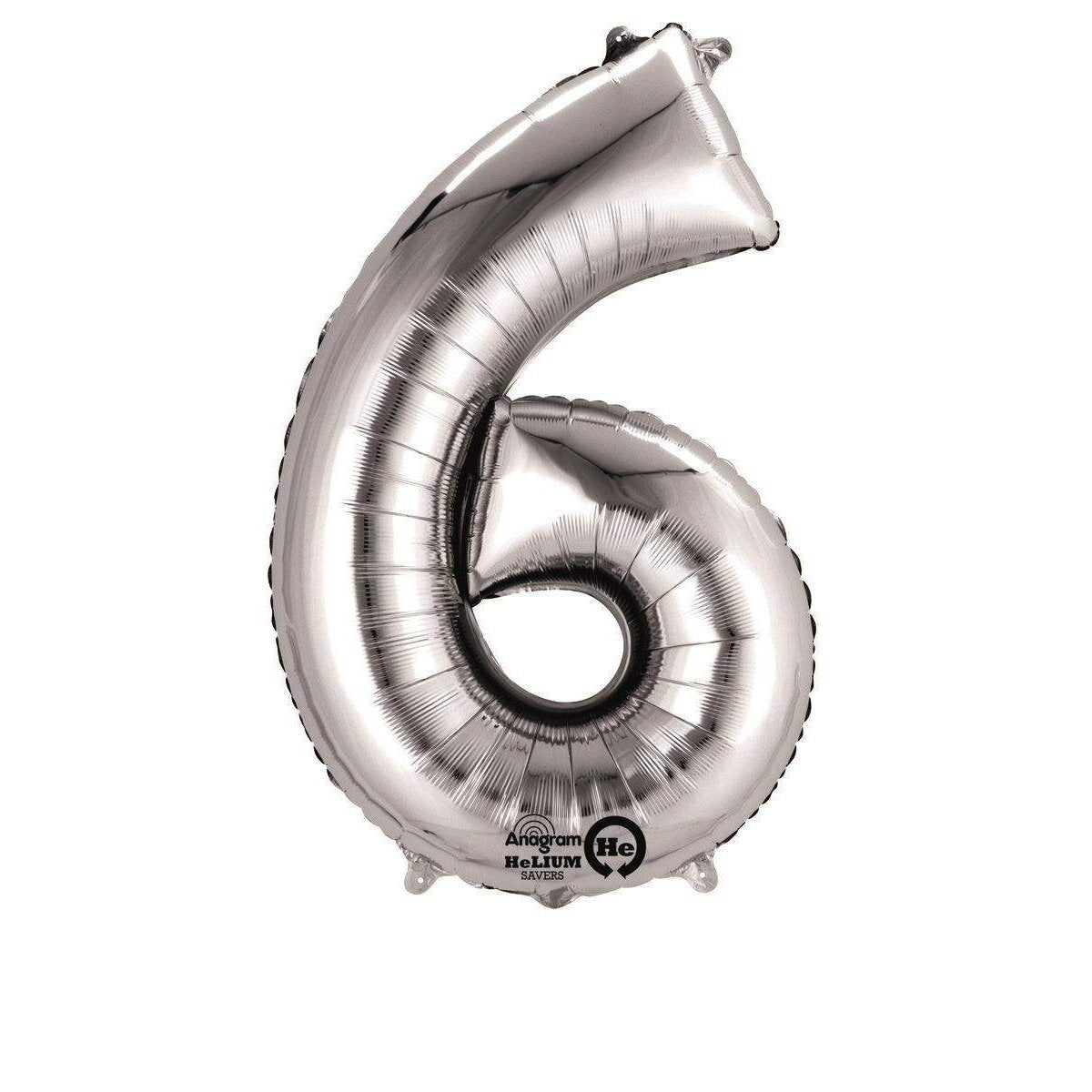 amscan Folienballon Zahl 6, silber, ca. 86cm