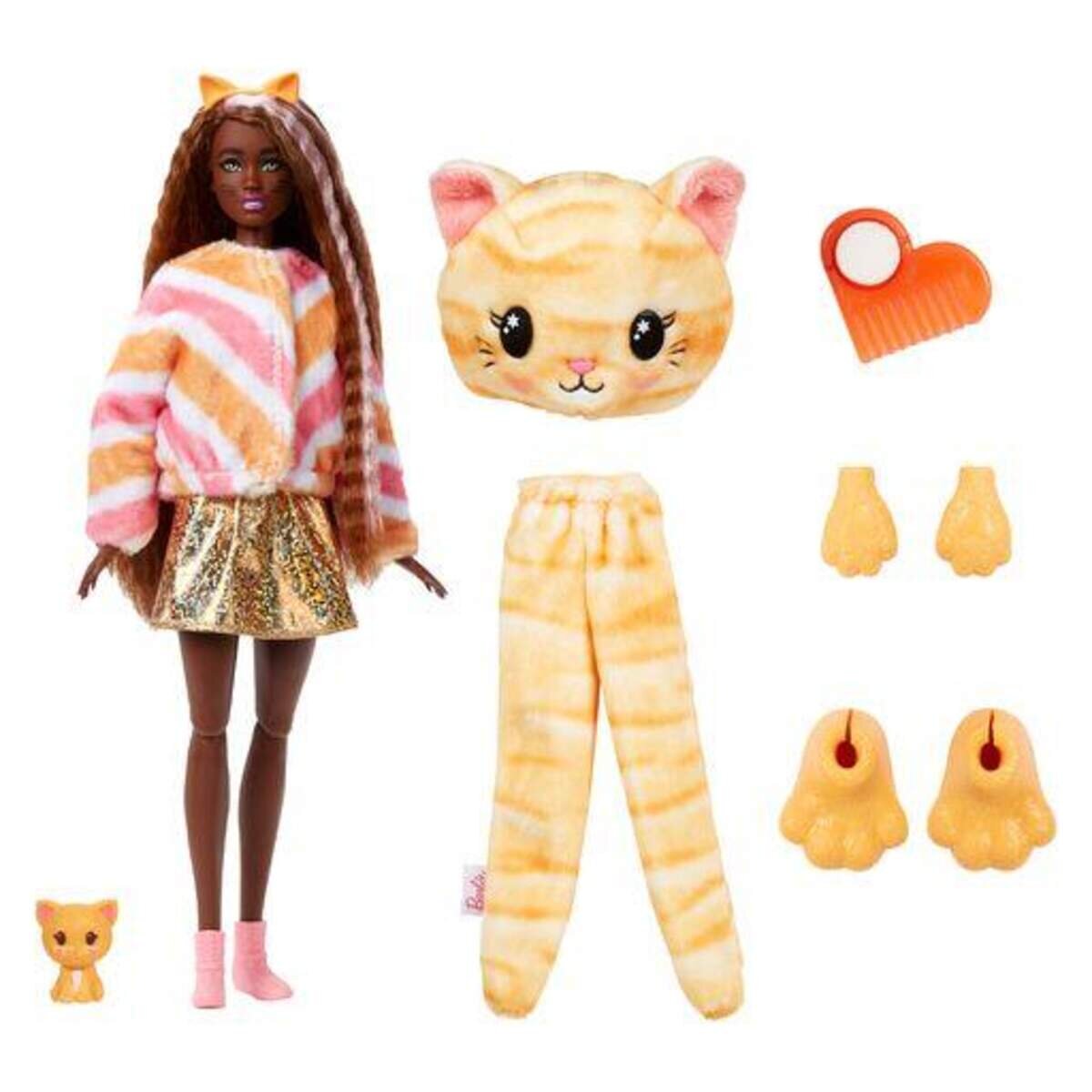Barbie Cutie Reveal Puppe mit Kätzchen-Plüschkostüm und 10 Überraschungen
