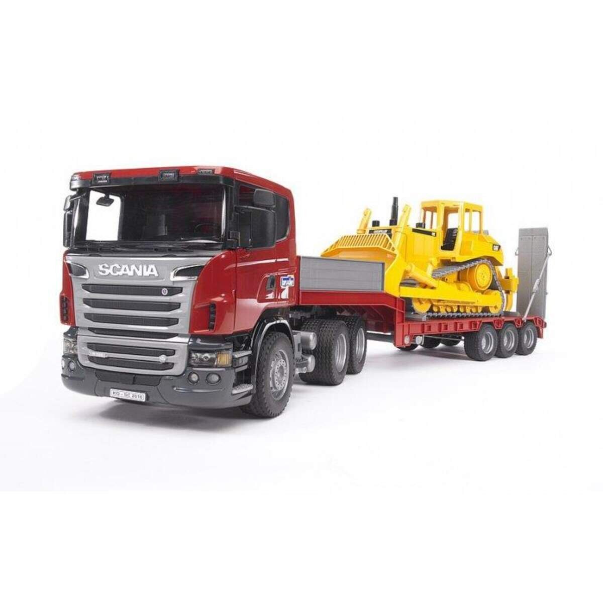 BRUDER® 3555 SCANIA R-Serie LKW mit Tieflader und Cat® Bulldozer