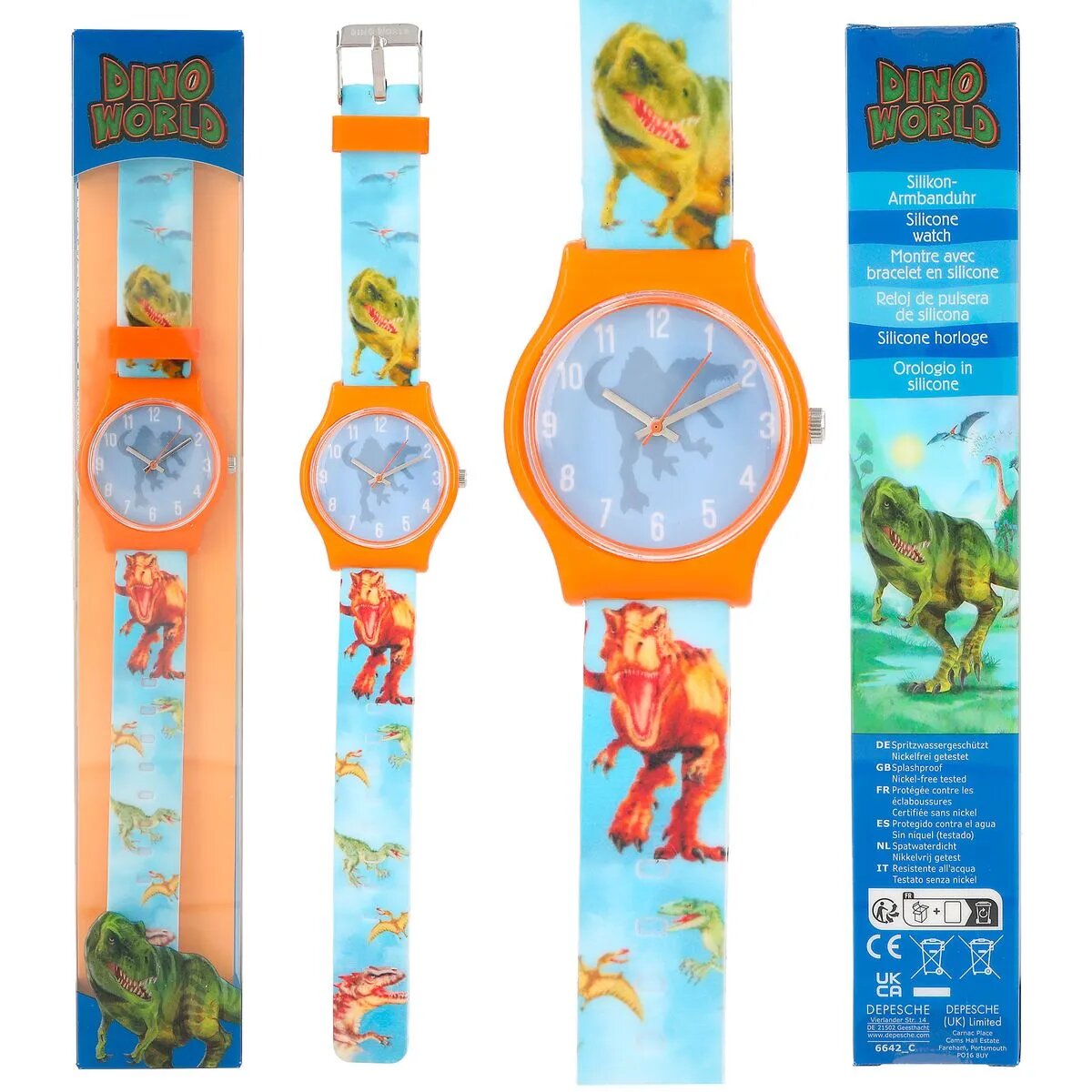Depesche Dino World Silikon-Armbanduhr, 1 Stück, 2-fach sortiert