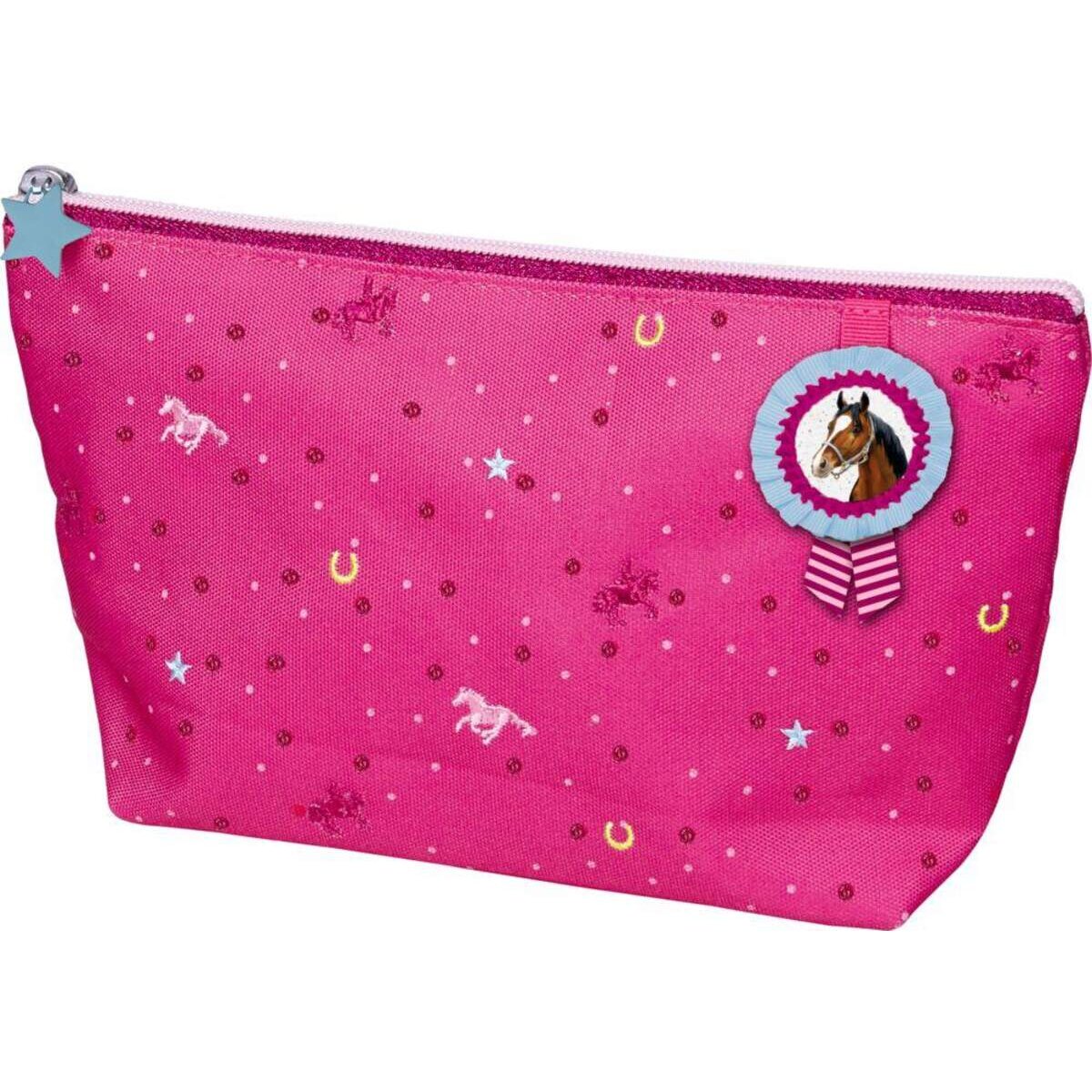 Die Spiegelburg Kulturtasche Pferdefreunde, pink (mit Glimmer+Stickerei)