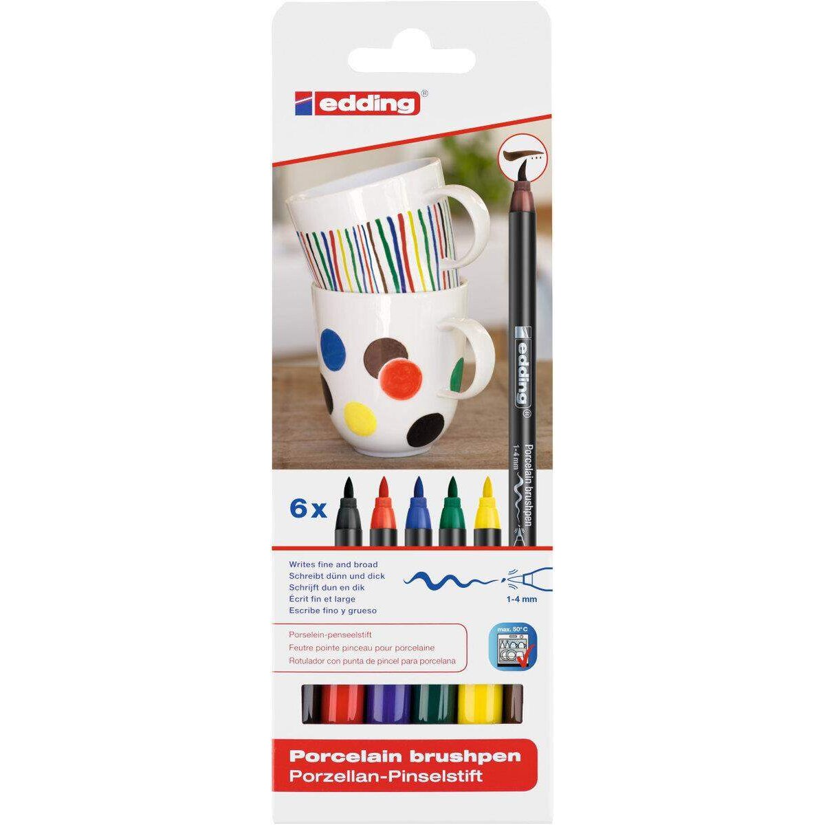 edding 4200 Porzellan Brushpen 1-4mm, 6 Stück Standardfarben