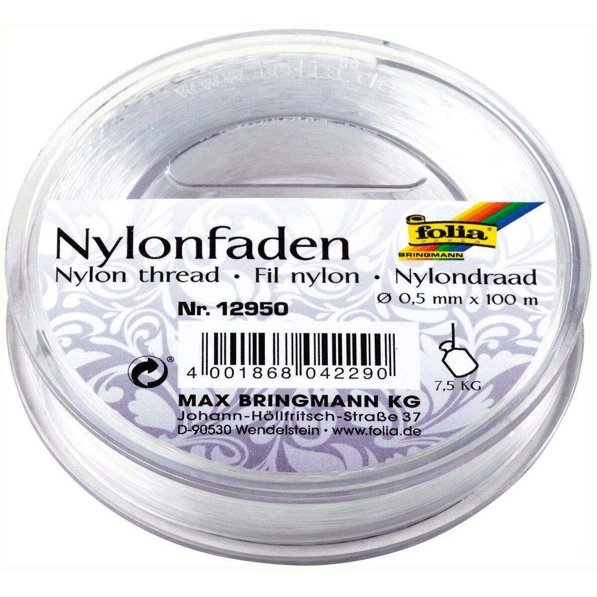 Folia Nylonfaden auf Spule, transparent, 0,5 mm x 100 m, Tragkraft 7,5 kg