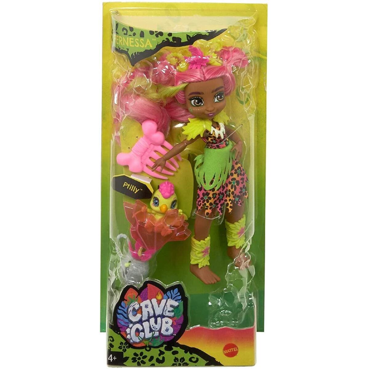 Mattel Cave Club Fernessa Puppe (25 cm) mit Haus-Dinosaurier