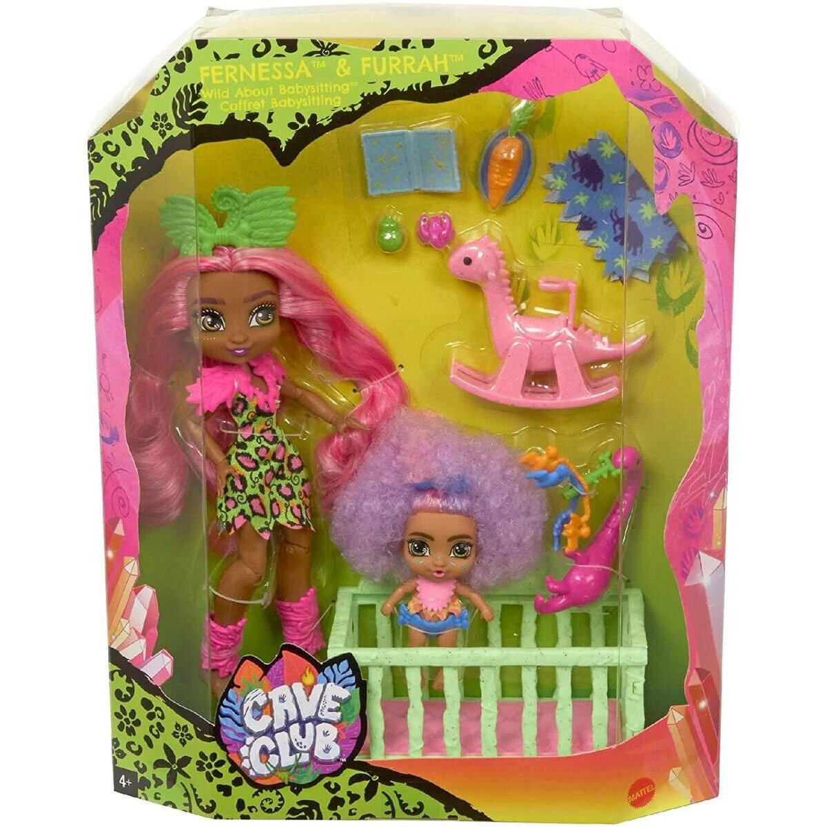 Mattel Cave Club Wilder Babysittingspaß Spielset mit 2 Puppen und Zubehör