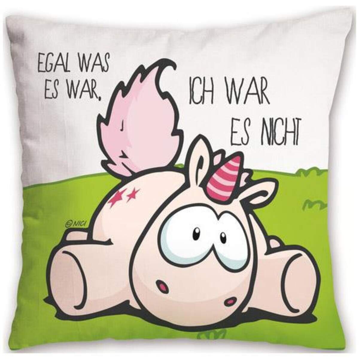 NICI Einhorn Theodor Egal was es war, ich war es nicht Kissen 37 x 37 cm
