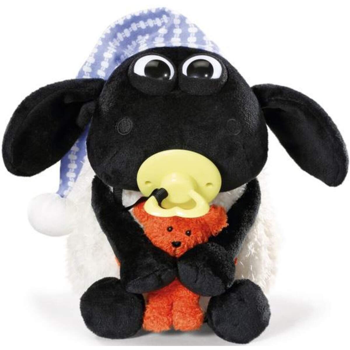 NICI Shaun das Schaf Timmy mit kleinem Bär, Schnuller und Schlafmütze, 25 cm