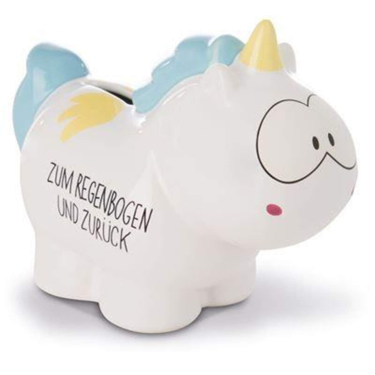 NICI Spardose Einhorn Rainbow Flair "Zum Regenbogen und zurück", 7,5 x 12 x 16,5 cm
