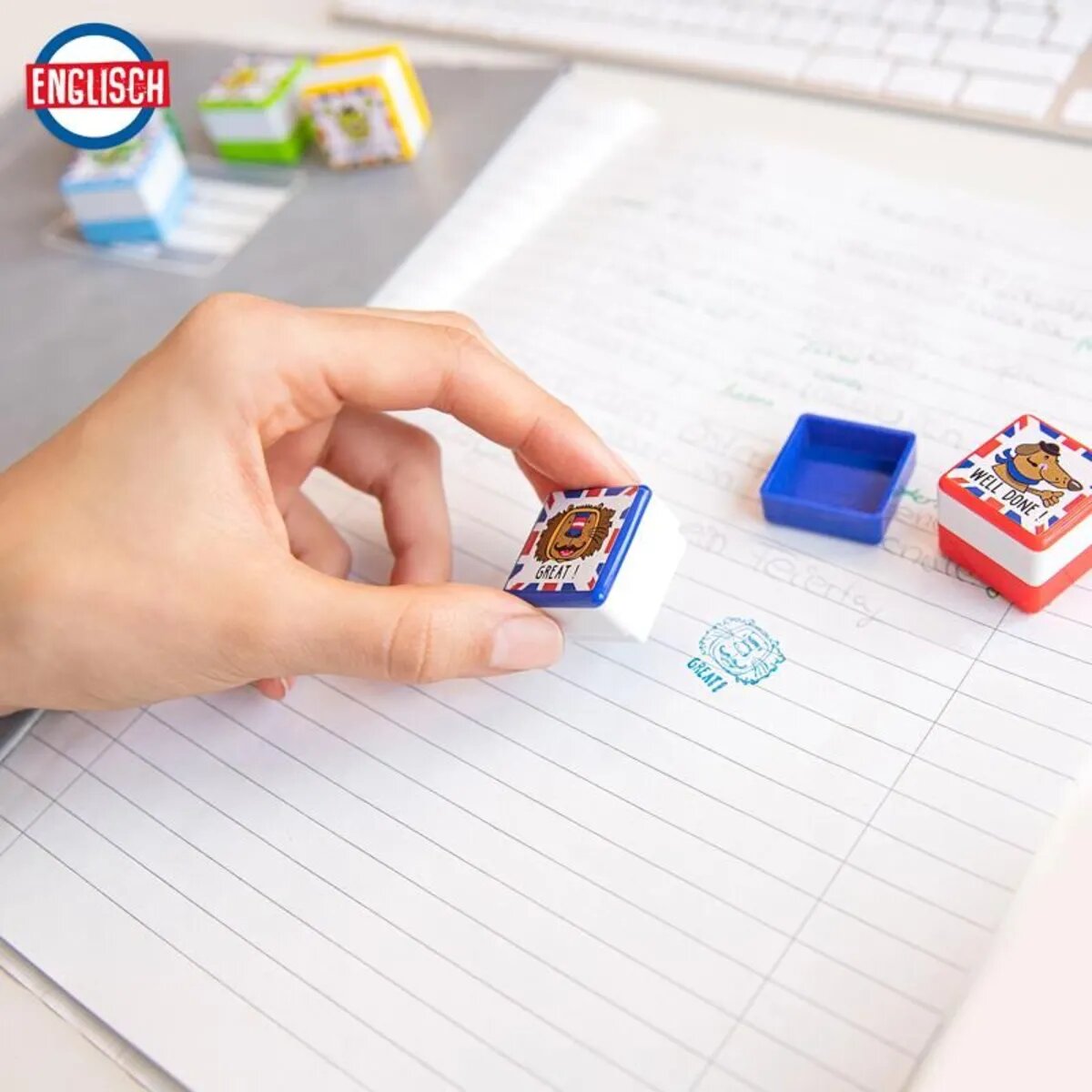 Trendhaus MOTIVATION Lehrerstempel Englisch, 1 Stück, 6-fach sortiert