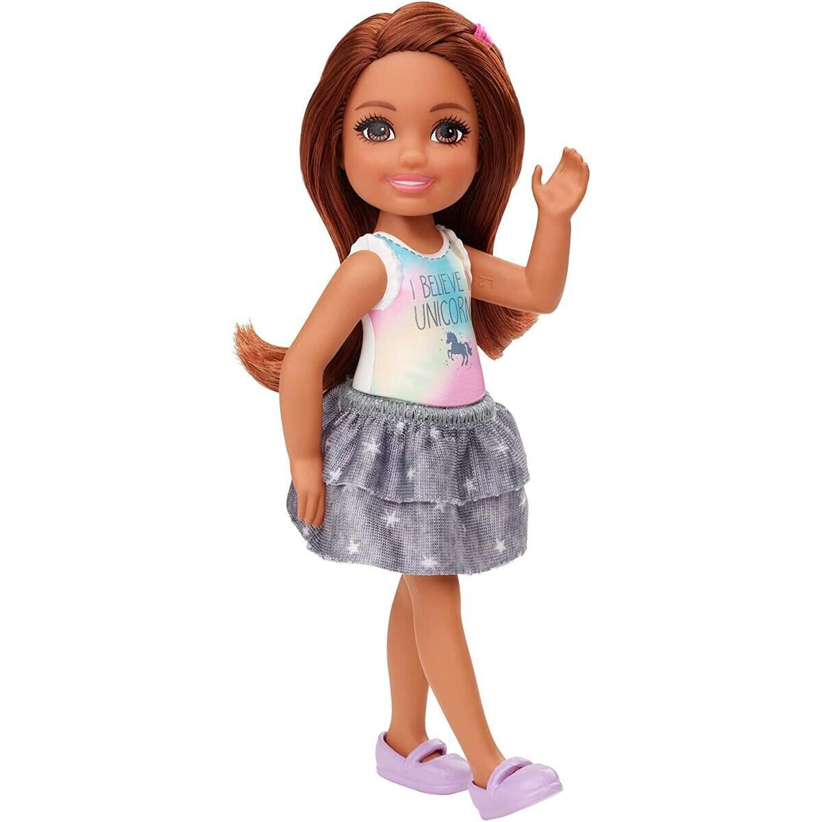Barbie Chelsea Puppe mit „I believe in unicorns“-Motiv 15 cm