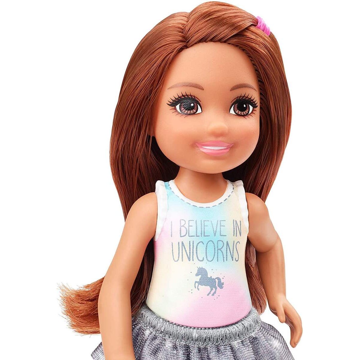 Barbie Chelsea Puppe mit „I believe in unicorns“-Motiv 15 cm
