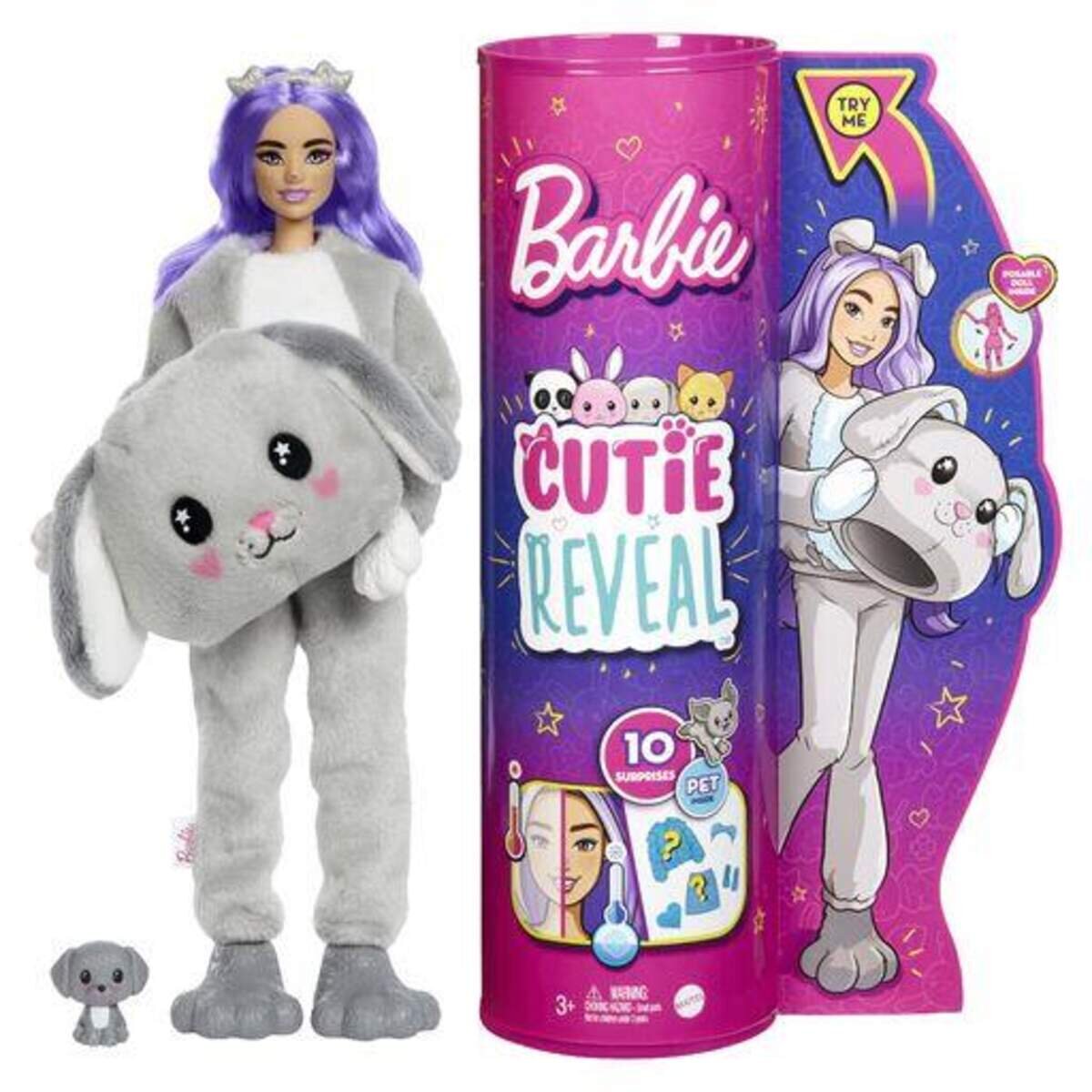 Barbie Cutie Reveal Puppe mit Welpen-Plüschkostüm und 10 Überraschungen