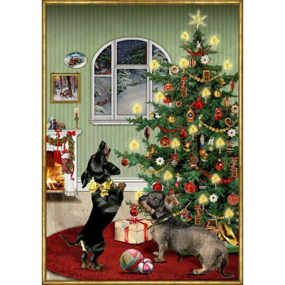 Coppenrath Verlag A3-Wandkalender – Dackel im Weihnachtszimmer
