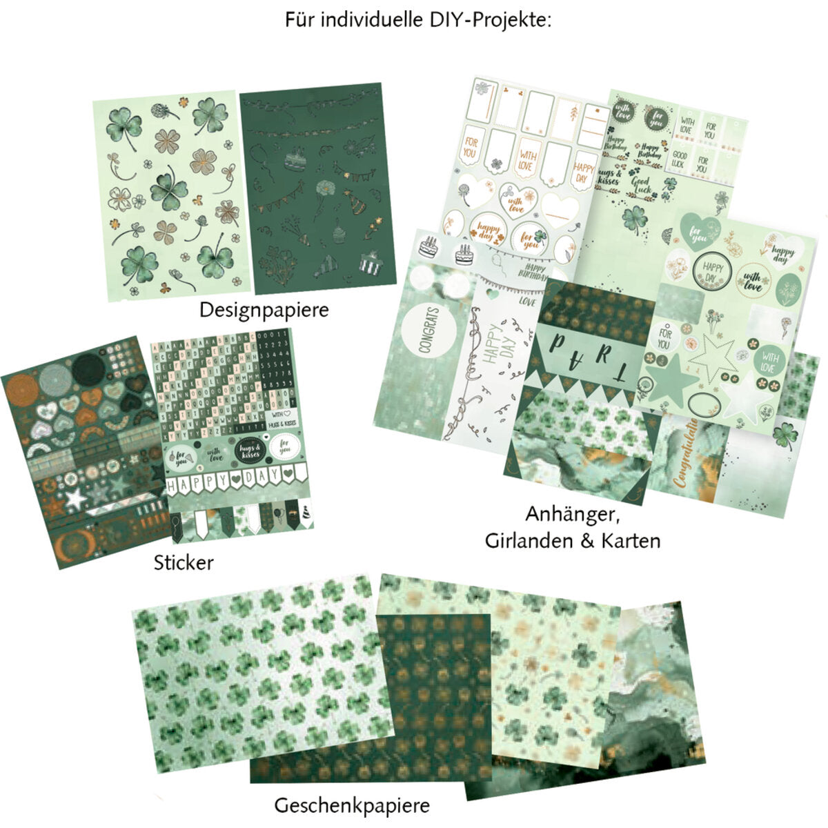 Coppenrath Verlag Designpapier-Kreativbuch Good Luck Basteln Stickern Gestalten