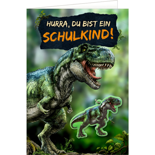 Coppenrath Verlag Grußkarte m. Anh.- Hurra, du bist ein Schulkind! (T-Rex W.)