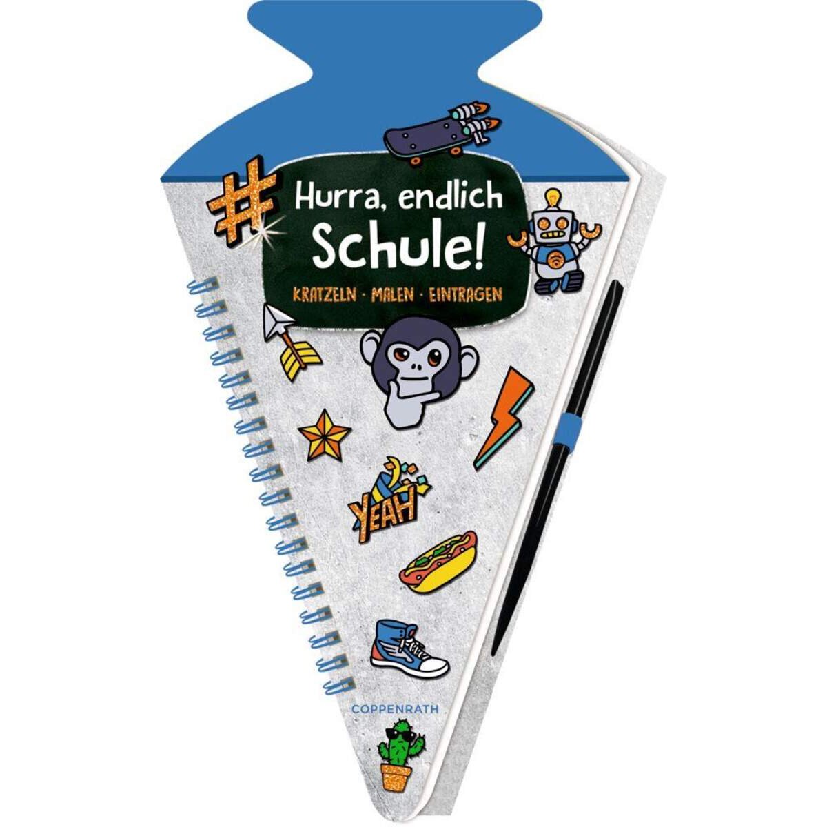 Coppenrath Verlag Schultü.-Kratzelbuch Funny Patches,blau  Hurra, endl.Schule!