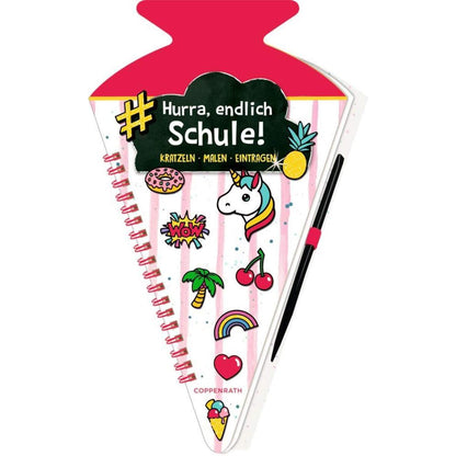 Coppenrath Verlag Schultü.-Kratzelbuch Funny Patches,pink  Hurra, endl.Schule!