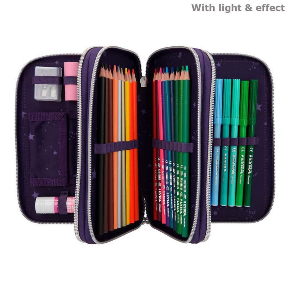 Depesche Miss Melody 3-Fach Federtasche LED Northern Lights