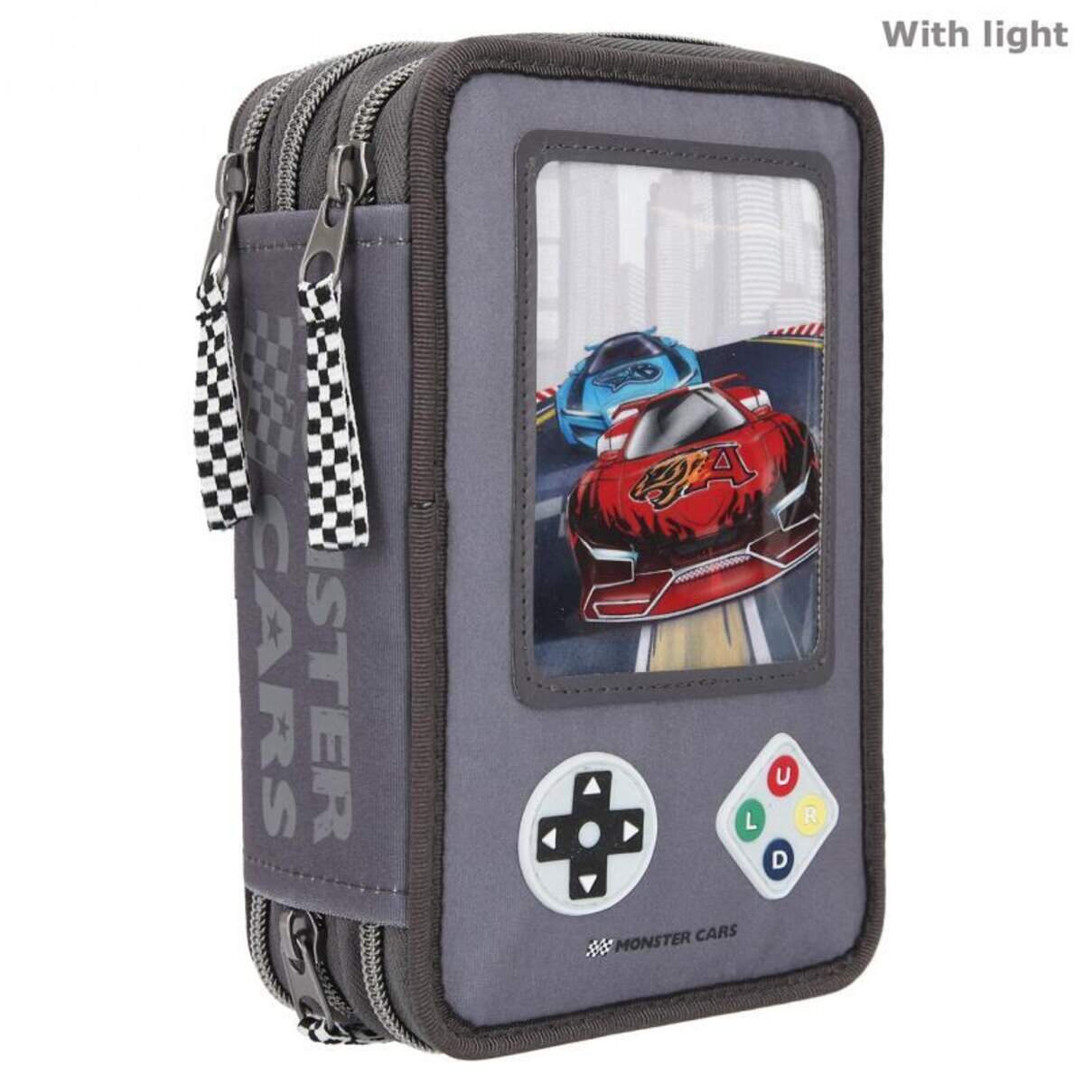 Depesche Monster Cars 3-Fach Federtasche LED Gamer
