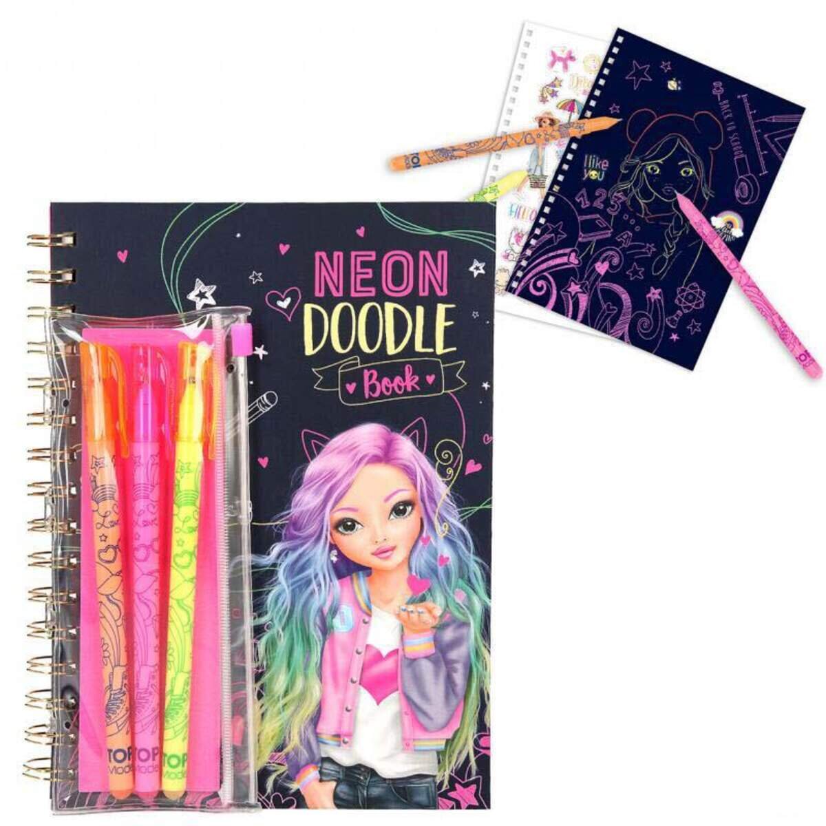 Depesche TOPModel Neon Doodle Malbuch mit Neon Stifte-Set