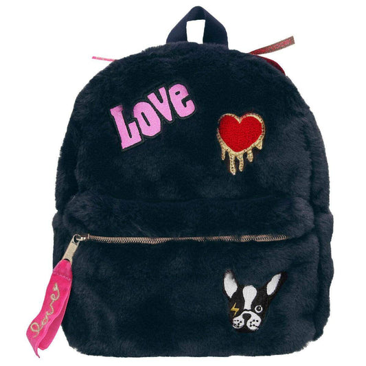 Depesche TOPModel Rucksack Kunstfell mit Patches dunkelblau DOG