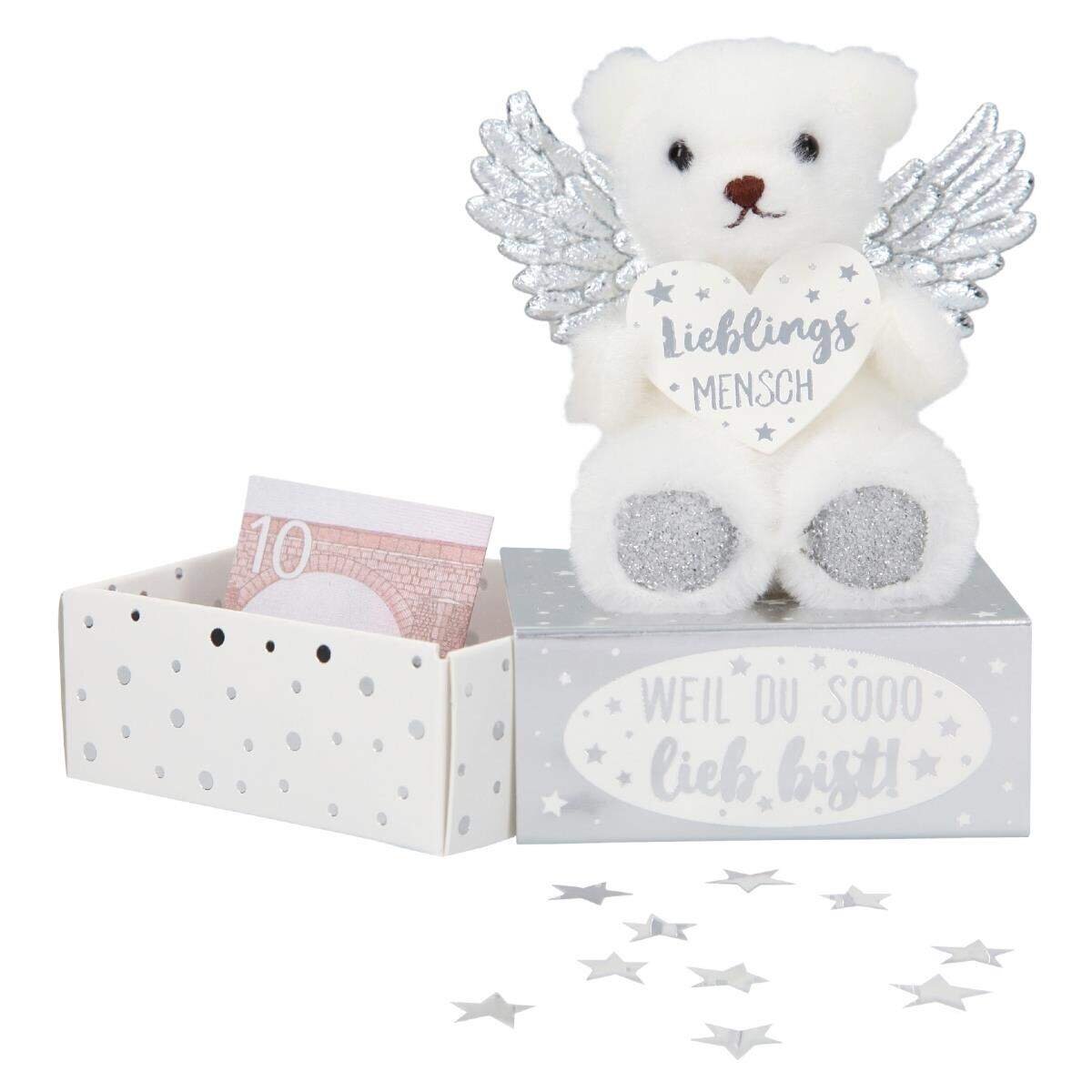 Depesche WUNSCHERFÜLLER Schutzengelbär Silber auf Box, 1 Stück, 4-fach sortiert