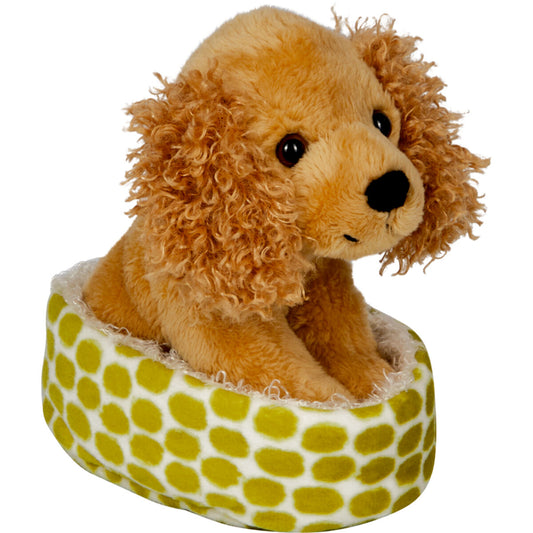 Die Spiegelburg Cocker Spaniel Chip im Korb  Lustige Tierparade 14 cm