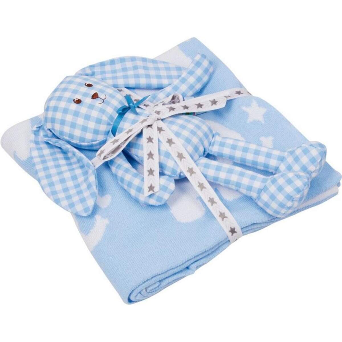 Die Spiegelburg Geschenkset Strickdecke+Schlenker-Häschen, hellblau BabyGl.