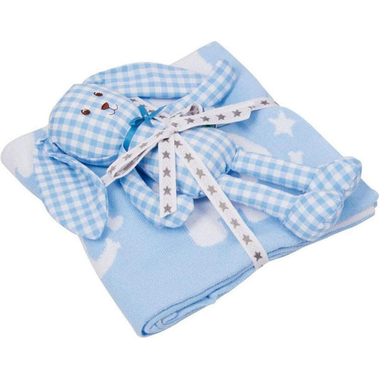 Die Spiegelburg Geschenkset Strickdecke+Schlenker-Häschen, hellblau BabyGl.