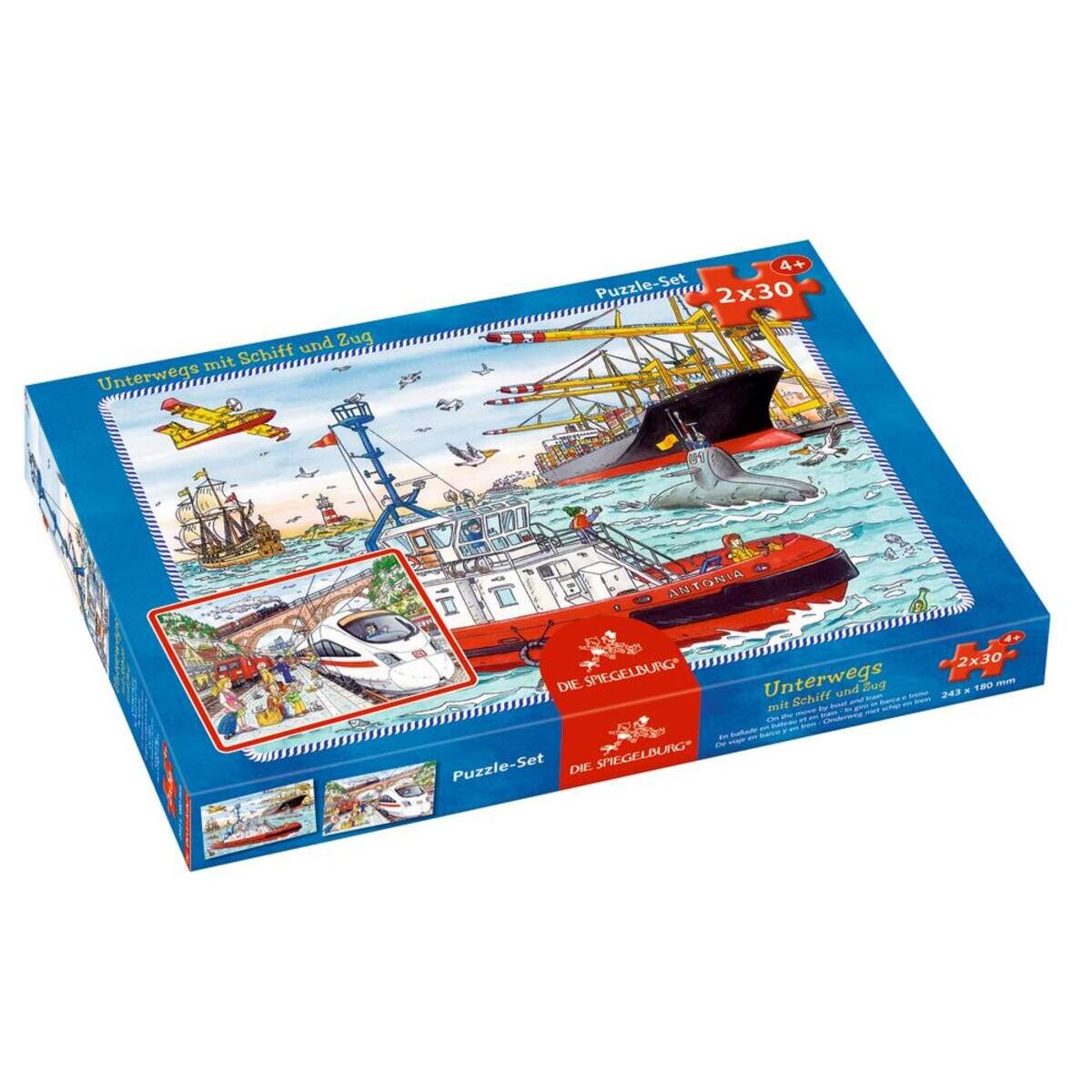 Die Spiegelburg Puzzle-Set Unterwegs mit Schiff und Zug (2 x 30 Teile)