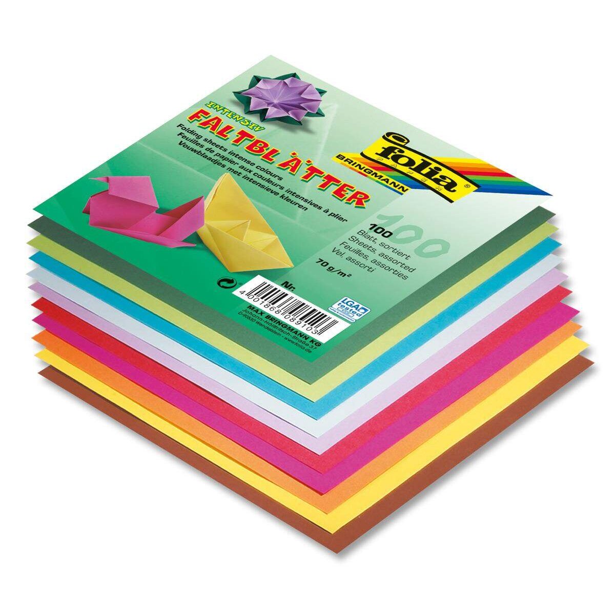 Folia Faltblätter in 10 Farben, 100 Blatt, 20 x 20cm