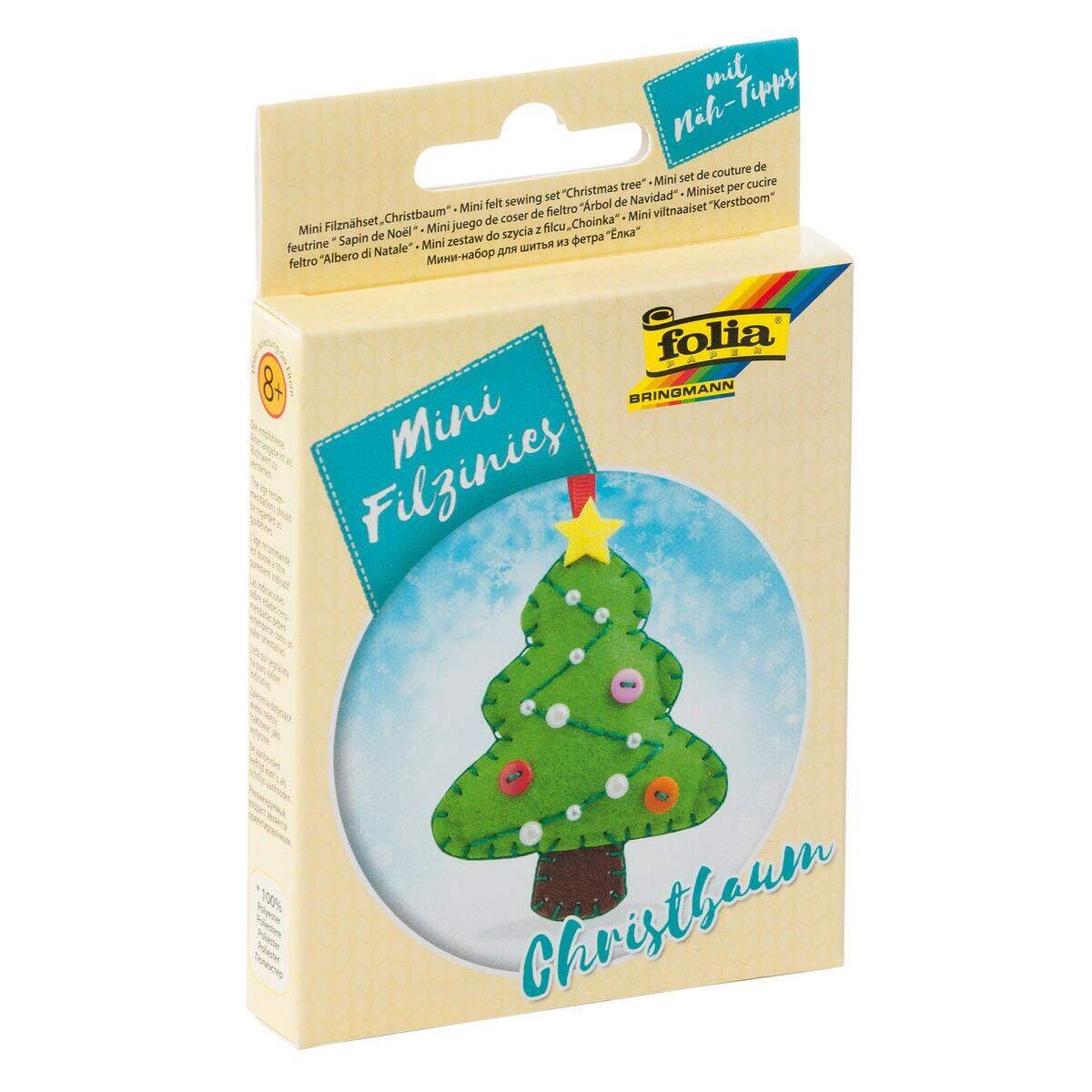 Folia Filz Nähset für Kinder-Mini Filzinie, Anhänger Christbaum, 9 teilig