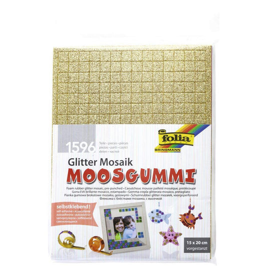 Folia Glitter Moosgummi Mosaik, selbstklebend, 6 Bögen, ca. 15 x 20 cm, 2 mm stark, farbig sortiert