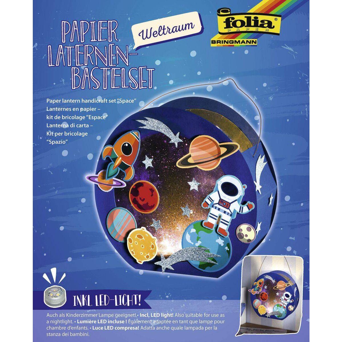 Folia Laternen Bastelset, Weltraum, inklusive Laternenstab und LED Licht