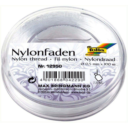 Folia Nylonfaden auf Spule, transparent, 0,5 mm x 100 m, Tragkraft 7,5 kg