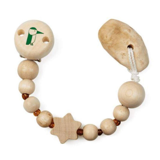 Grünspecht Veilchenwurzel an der Bernstein-Schnullerkette