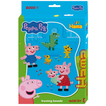Hama Midi Bügelperlen, Kleines Geschenk-Set Peppa Pig, ca. 2.000 Stück, Stiftplatte und Bügelpapier, Ø 5,0 mm.