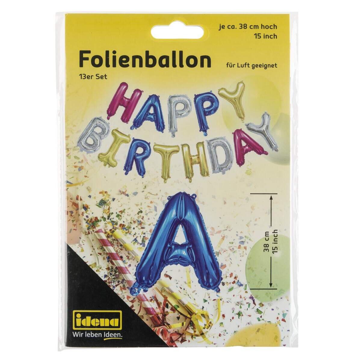 Idena Folienballon Happy 36 cm, 13er Set