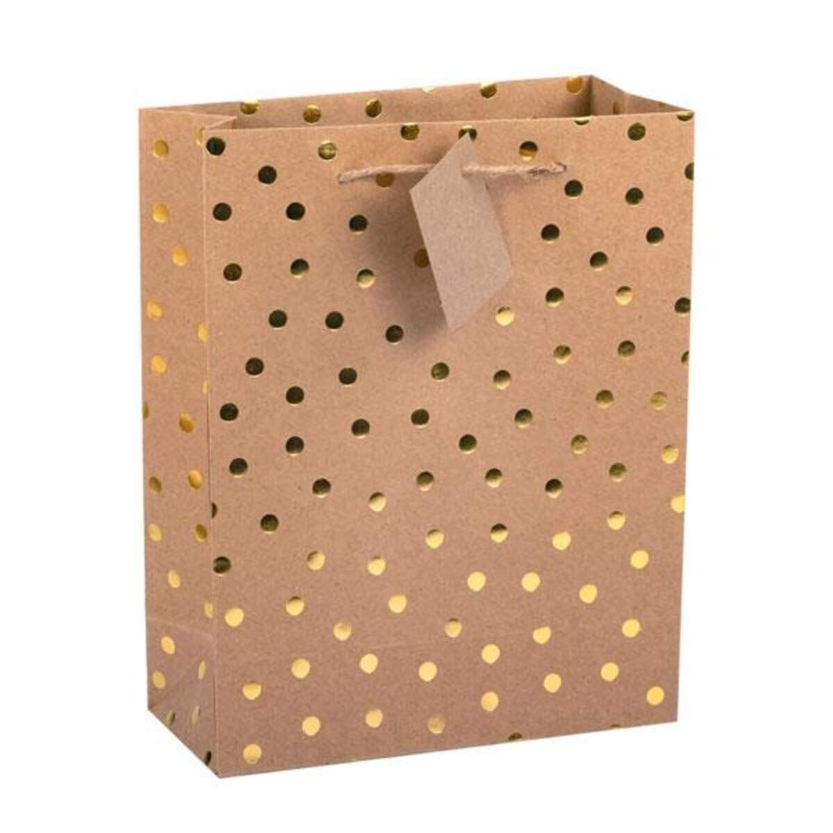 Idena Geschenktasche aus Kraftpapier, Punkt gold, 85 x 250 x 350 mm