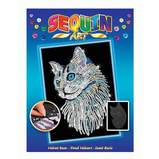 Mammut Sequin Art Blue Weiße Katze, ca. 36 x 27 cm