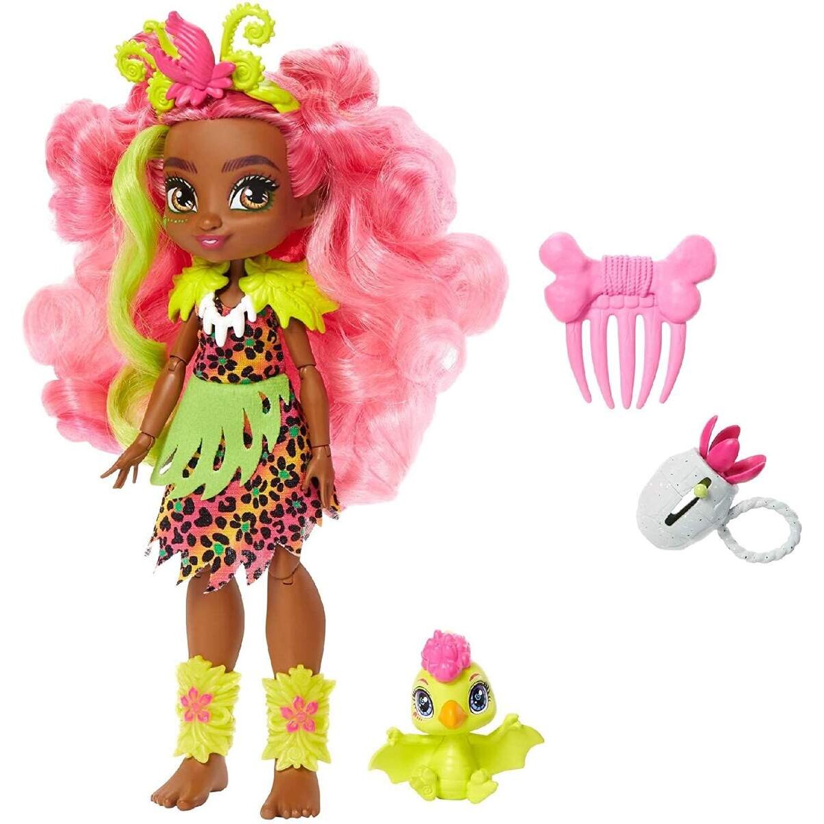 Mattel Cave Club Fernessa Puppe (25 cm) mit Haus-Dinosaurier