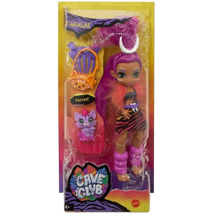 Mattel Cave Club Roaralai Puppe (25 cm), prähistorische Modepuppe mit Haus-Dinosaurier