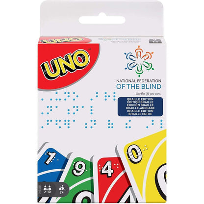 Mattel Games UNO Braille, Kartenspiel für die ganze Familie, für blinde und sehbehinderte Spieler