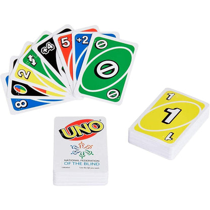 Mattel Games UNO Braille, Kartenspiel für die ganze Familie, für blinde und sehbehinderte Spieler