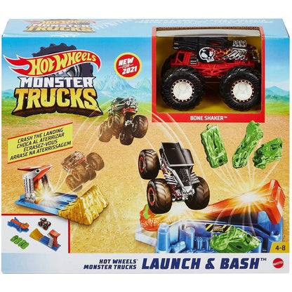 Mattel Hot Wheels Monster Truck Crash-Rampe inkl. 1 Spielzeugauto, Spielset