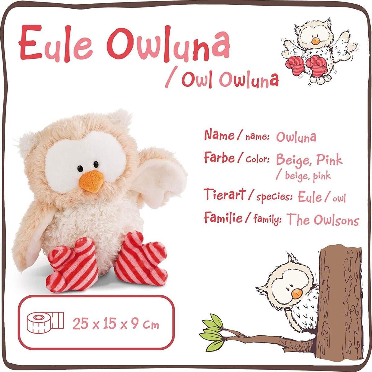 NICI Eule Owluna mit drehbarem Kopf, Plüschtier, 25 cm