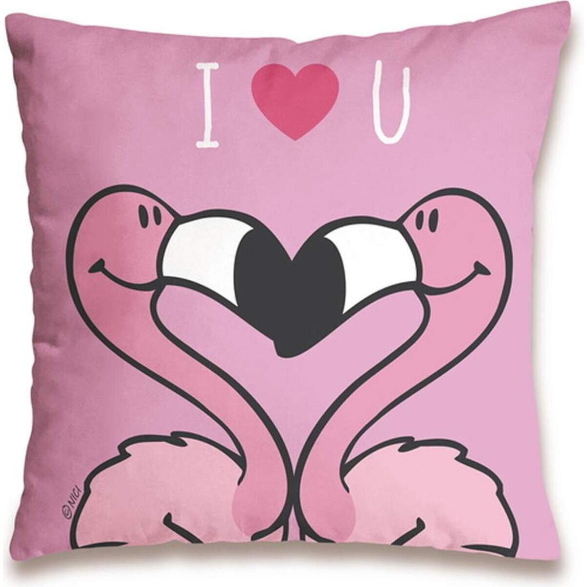 NICI Flamingo Baumwollkissen I love you, 37 x 37 cm