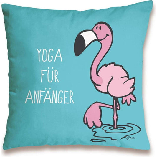 NICI Flamingo Baumwollkissen Yoga für Anfänger, 37 x 37 cm