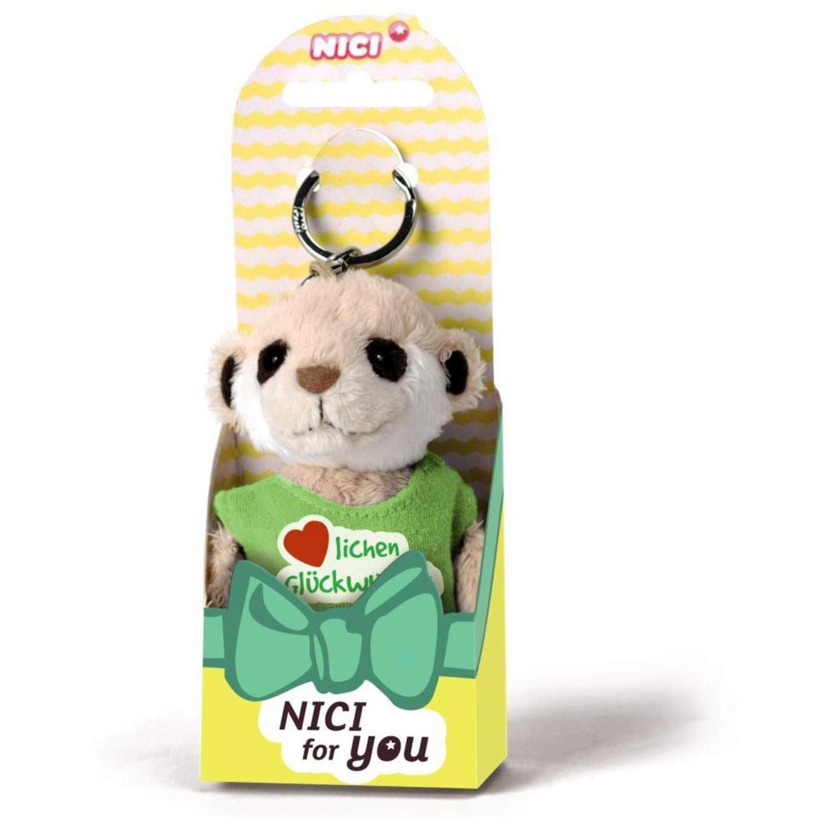 NICI for You Erdmännchen (Herz)lichen Glückwunsch Schlüsselanhänger grün, 10cm