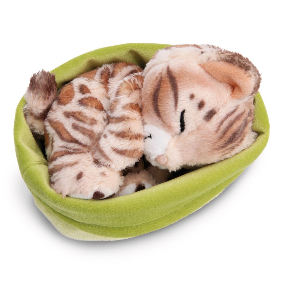 NICI Kuscheltier Katze Bengal 12cm schlafend im Körbchen hellgrün GREEN